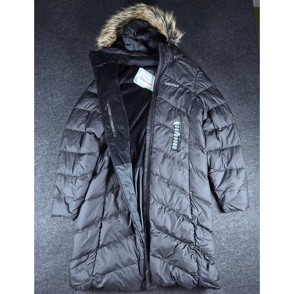 Marmot Women's Black Montreaux Down Insulated Longline Puffer Parka Coat Size XL